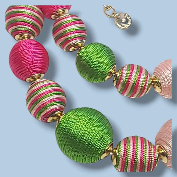 Talbots It's A Wrap Spheres Necklace Gold Tone Pink & Green - Picture 9 of 9
